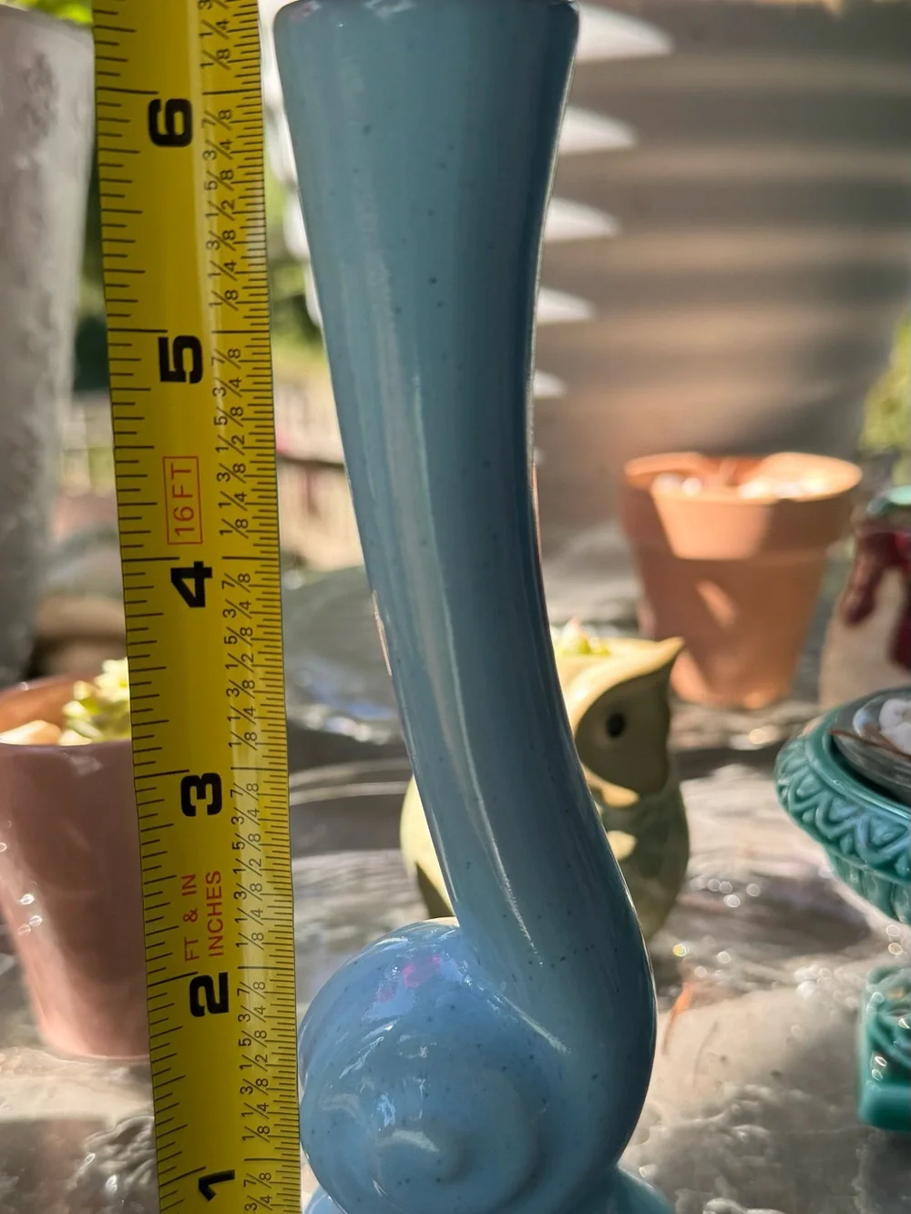 Vintage Frankoma Pottery #31 Snail Bud Vase, Robins Egg Blue- AS IS